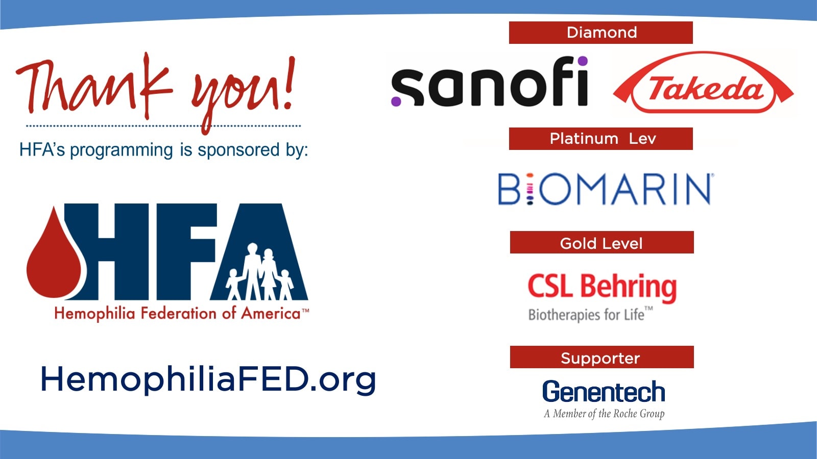 Thank You HFA program sponsors